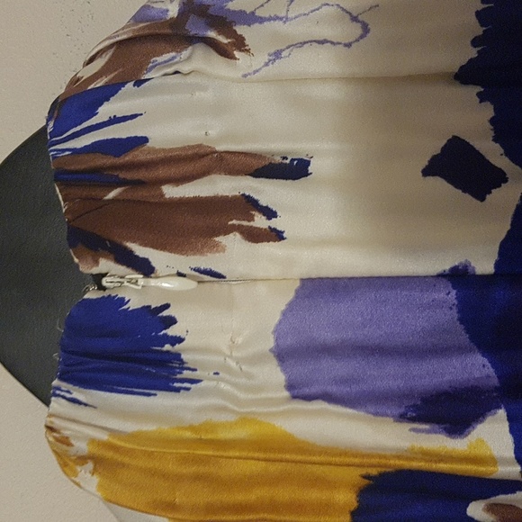 Taylor 100% silk yellow and purple abstract collared midi dress - Picture 4 of 7